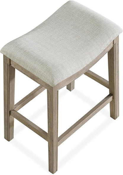 ROME + OAK Set of 3 Parker 26 Inch Counter Stool, Backless Saddle Kitchen Barstool in Reclaimed Oak Finish with Grey Fabric Upholstery Cushion Seat
