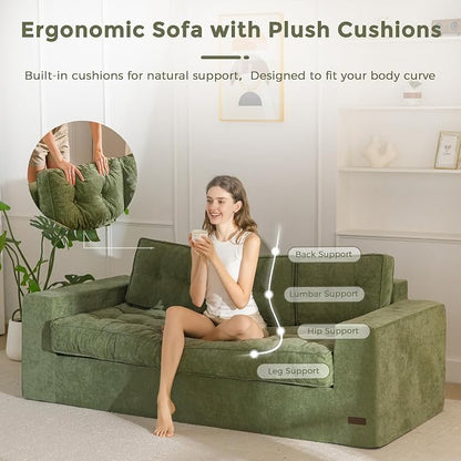 MAXYOYO 3-Seater Boneless Sofa Couch, Tufted Sofa Lounge for Living Room, Comfy Bean Bag Chair High-Density Foam Couch with Pillows, No Assembly Required