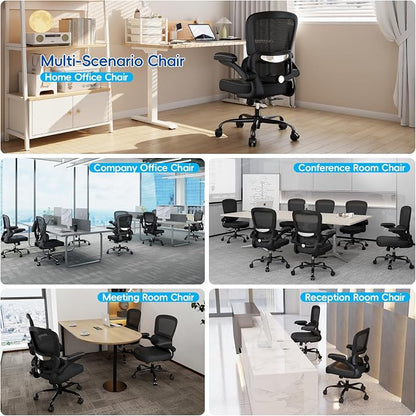 TRALT Ergonomic Office Chair - Desk Chair with Adjustable Headrest Lumbar Support Computer Chair - Mesh Comfy Chair with Flip-up Armrests - Gaming Chair for Adults Home Office PU, Black, Pack of 3