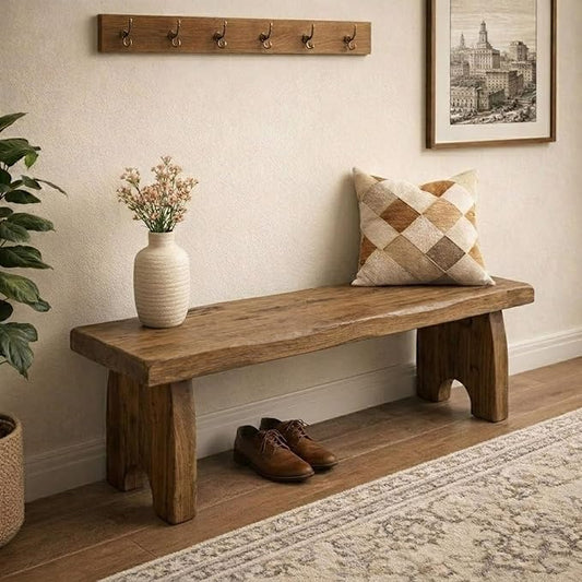 Entryway Bench, 24" to 59" Solid Wood Bench, Wooden Shoe Bench for Entryway, Farmhouse End of Bed Bench for Bedroom, Dining Room, Kitchen, Window Seat, Outdoor Garden Bench Seat