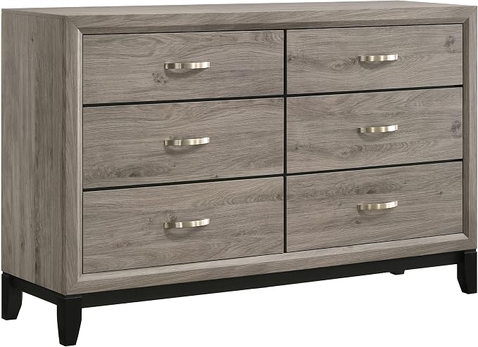 Coaster Home Furnishings - Valen - Wood - 6-Drawer Dresser with Curved Pull Handles, Groove Detailing, and Nickel Hardware - Bedroom - Light Taupe - 215913