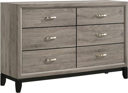 Coaster Home Furnishings - Valen - Wood - 6-Drawer Dresser with Curved Pull Handles, Groove Detailing, and Nickel Hardware - Bedroom - Light Taupe - 215913