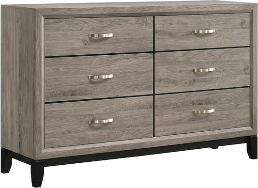 Coaster Home Furnishings - Valen - Wood - 6-Drawer Dresser with Curved Pull Handles, Groove Detailing, and Nickel Hardware - Bedroom - Light Taupe - 215913