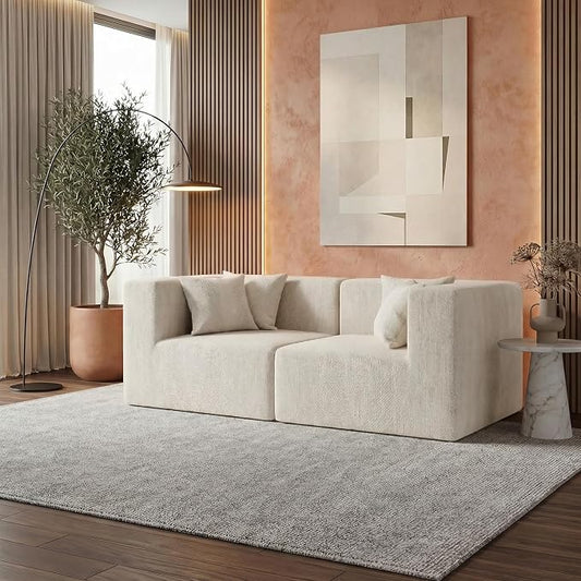 MONVANE 75" Loveseat Sofa, Comfy Chenille Modular Sectional Sofa with 4 Pillows, Modern Deep Seat Boneless Couch, 2 Seater Sofa for Living Room, Bedroom and Apartment, Beige