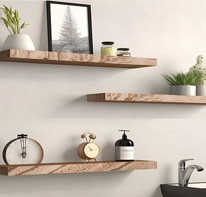 YYWUOJJ Wood Floating Shelves for Wall Decor, Rustic Wall Shelves for Bedroom Bathroom Kitchen Living Room, Set of 6 Light Walnut