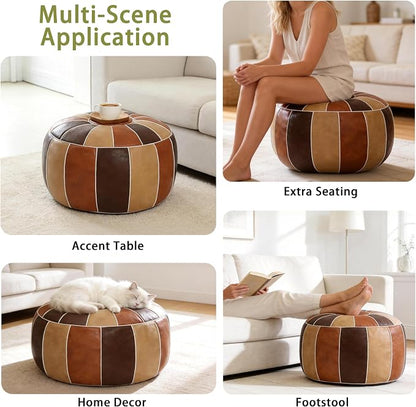 Thgonwid Unstuffed Moroccan Storage Pouf Foot Stool Ottoman Seat Handmade Faux Leather Bean Bag Floor Chair Foot Rest for Living Room, Bedroom or Balcony (Multi Color)