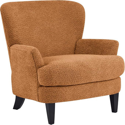 Christopher Knight Home Colby Boucle Upholstered Club Chair, Living Room Accent Chair, Wooden Frame, Flared Armrest, Plush Thick Cushion, Reading Lounge Chair, Space-Saving Furniture, Black+Caramel