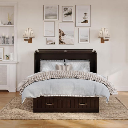 AFI, Nantucket Full Size Murphy Bed Chest with Mattress, Built-in Charging Station and Storage Drawer, Full, Espresso
