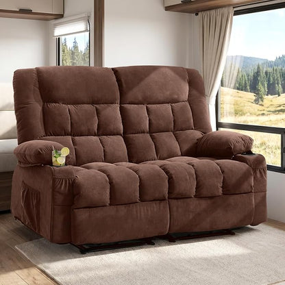 BOSMILLER Reclining Loveseat with Cup Holders for Living Room 2 Seat Manual Loveseat Recliner with Side Pocket
