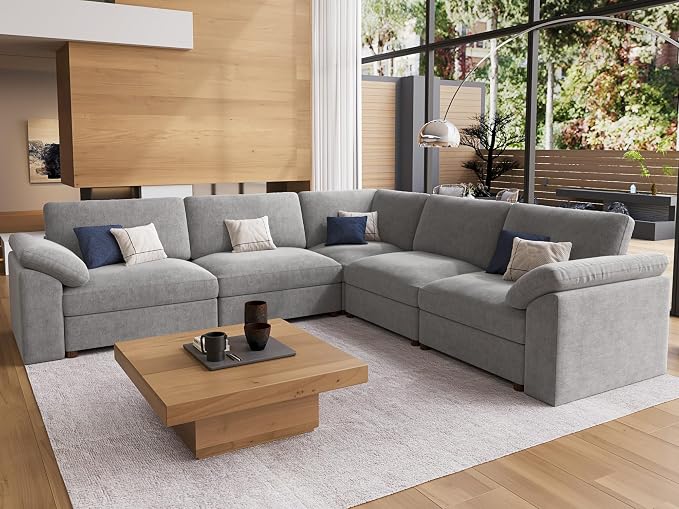 EASE MOOSE Oversized L Shape Sectional Modular Sofa，Comfty Sectional Modern Deep Seat Couch,Grey Modular Cloud Couch