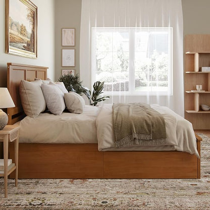 AFI, Madison King Solid Wood Platform Bed with Matching Footboard & Storage Drawers, Light Toffee