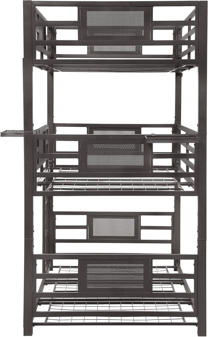 Coaster Home Furnishings Rogen Rustic Metal Twin Over Twin Over Twin Size Triple Bunk Bed Frame with Ladder and Guardrails Fully Slatted Mattress Ready Foundation Dark Bronze 460394T