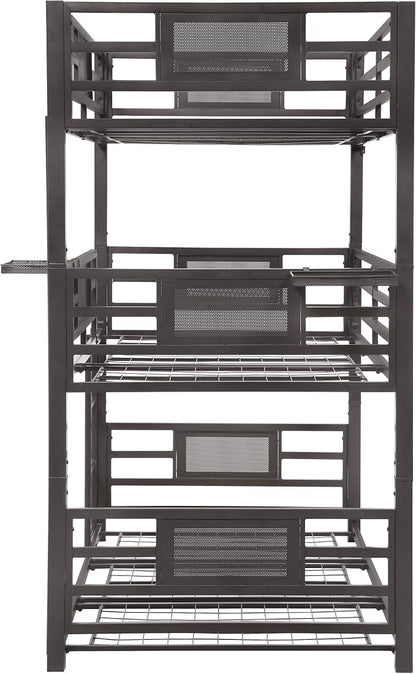 Coaster Home Furnishings Rogen Rustic Metal Twin Over Twin Over Twin Size Triple Bunk Bed Frame with Ladder and Guardrails Fully Slatted Mattress Ready Foundation Dark Bronze 460394T