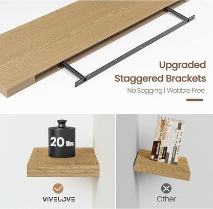 Vivelove 16 Inch Floating Shelves for Wall, 16x9 Display Shelves for Bathroom Living Room Kitchen Bedroom Office Farmhouse Home Decor - Set of 2, Oak