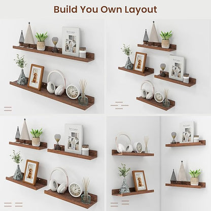 Axeman 30 Inch Floating Shelves | Walnut Picture Ledge Shelf Set of 4 | Rustic Wood Wall Shelves with Lip | 30" Walnut Picture Shelf for Wall with Ledge | Photo Shelves