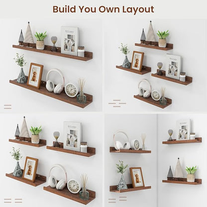 Axeman Picture Ledge Shelf | 55 Inch Walnut Floating Shelves Set of 4 | Rustic Wood Wall Shelves with Lip | 55" Walnut Picture Shelves for Wall with Ledge | Photo Shelves