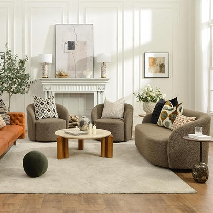 KINWELL 68" Boucle Upholstered Loveseat Sofa with Set of 2 Swivel Barrel Accent Chairs, Minimalist Comfy 2-Seater Couch and 2 Sherpa Armchairs for Small Spaces Apartment, Teddy Brown