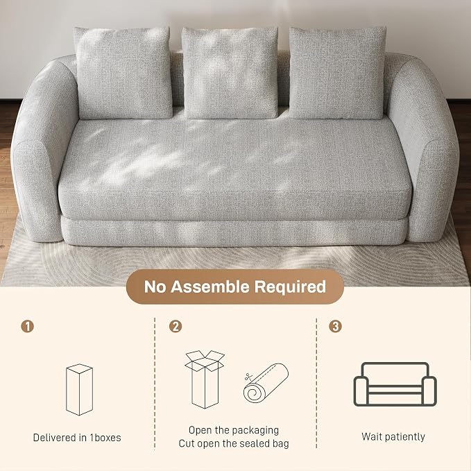 Curved Convertible Futon Sofa Bed,Modern Boneless Sleeper Couch,Curved Modern 3 Seater Cloud Couch