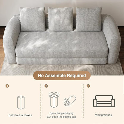 Curved Convertible Futon Sofa Bed,Modern Boneless Sleeper Couch,Curved Modern 3 Seater Cloud Couch