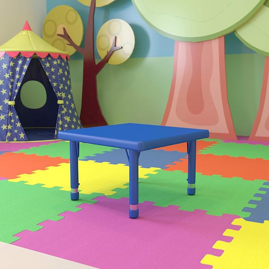 Flash Furniture Wren 24" Square Blue Plastic Height AdjusTable with Rounded Safety Corners Activity Table with Rounded Safety Corners