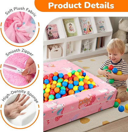 MeMoreCool Modular Kids Couch, Glow Play Toddler Couch for Bedroom Playroom, Convertible Foam Kids Sofa Bed, Fold Out Baby Sofa for Girl Boy, Pink Fairy