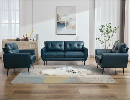 TYBOATLE Sofa Couch 61" Small Loveseat Couches for Living Room Leather Couch Mid Century Modern Tufted Mini Sofa Comfy Office 2 Seat Settee Love Seat Small Couches for Bedroom (3, Blue)