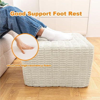 Asuprui Round Square Pouf Ottoman Foot Rest – Lightweight Modern Footstool with Plush Foam Filling, Perfect for Living Room Decor & Cozy Comfort – 20x20x14 Inch Chic Accent Piece (Cream)
