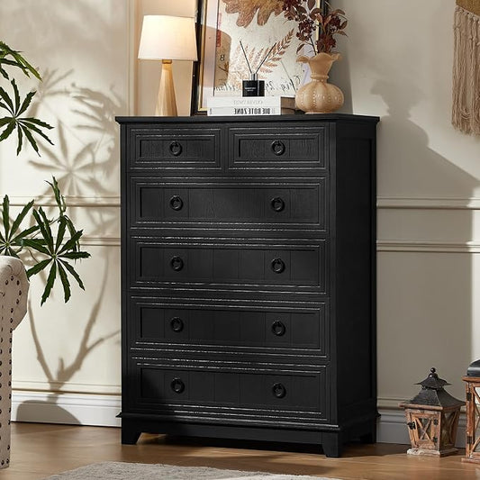 Joaxswe Farmhouse 6 Drawer Dresser for Bedroom, 41" Tall Small Dressers & Chest of Drawers, Rustic Wood Dresser with Metal Handle, Storage Organizer Closet for Living Room, Hallway, Entryway