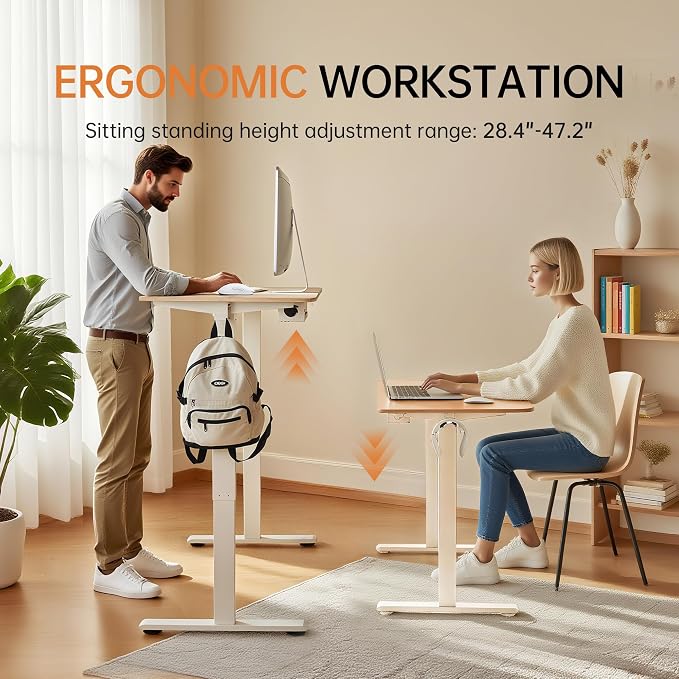 47"x24" Standing Desk Height Adjustable Electric Stand up Desks for Home Office Computer Sit Stand Desk with Two-Piece Desktop with gap LED Display 3 Memory Presets T-Shaped Metal Support,Maple