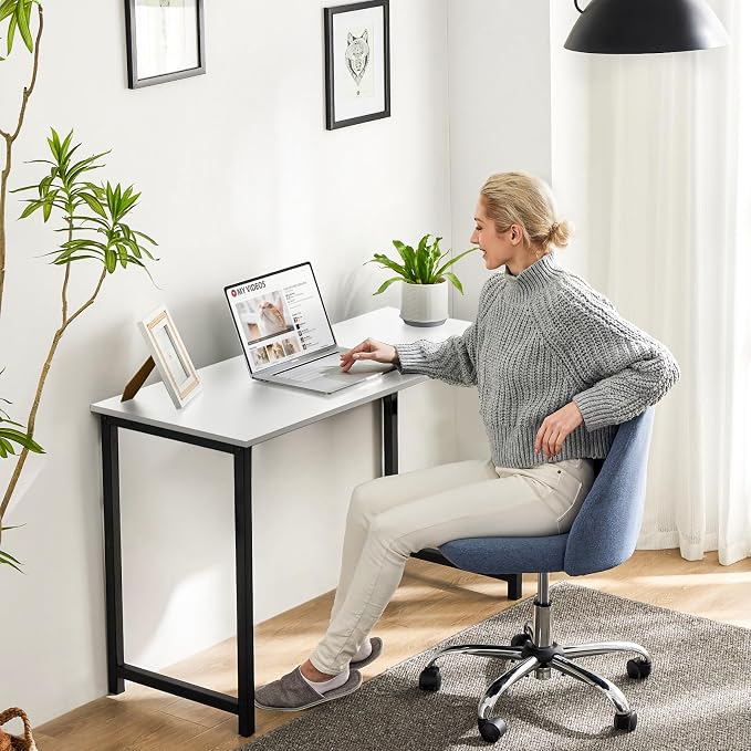 Sweetcrispy 32 Inch Small Computer Desk, Home Office Desk, Small Study Workstation for Bedroom, Study Table with X-Shaped, Modern Simple Gaming Table, Modern White