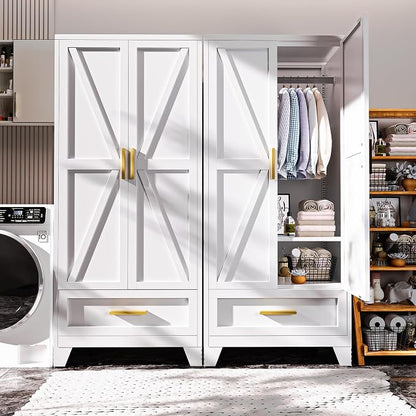 71" Tall Metal Armoire Wardrobe Closet,17.7" Deep By 31.5" Wide Portable Closet for Hanging Clothes,Wardrobe Cabinet with Drawer and Shelve for Bedroom Office Garage,White 1 Pack