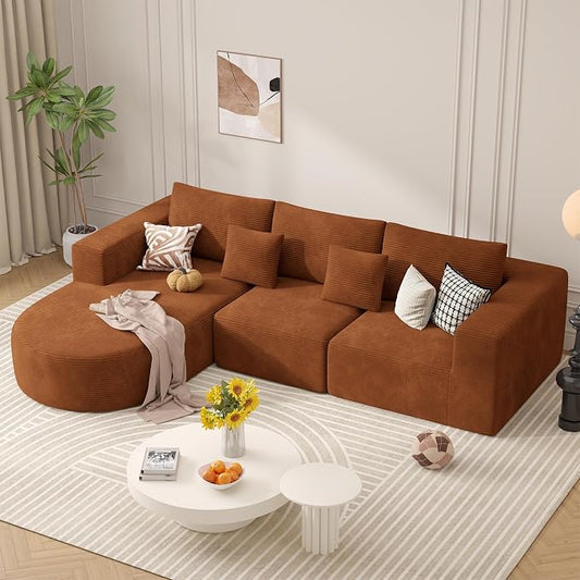 L-Shaped Boneless Couch,104" Couches for Living Room with Curved Chaise,Modular Sectional Sofa with Deep Seat,Modern Cozy Cloud Compression Sofas,No Assembly Required(Brown) 1PCS