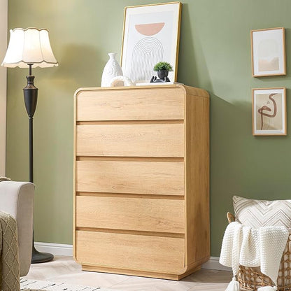 Standifurno Natural 5 Drawer Dresser, Modern Dresser with Storage, Chest Drawers with Wood Grain Texture, Drawers Organizer for Bedroom, Living Room, Hallway.