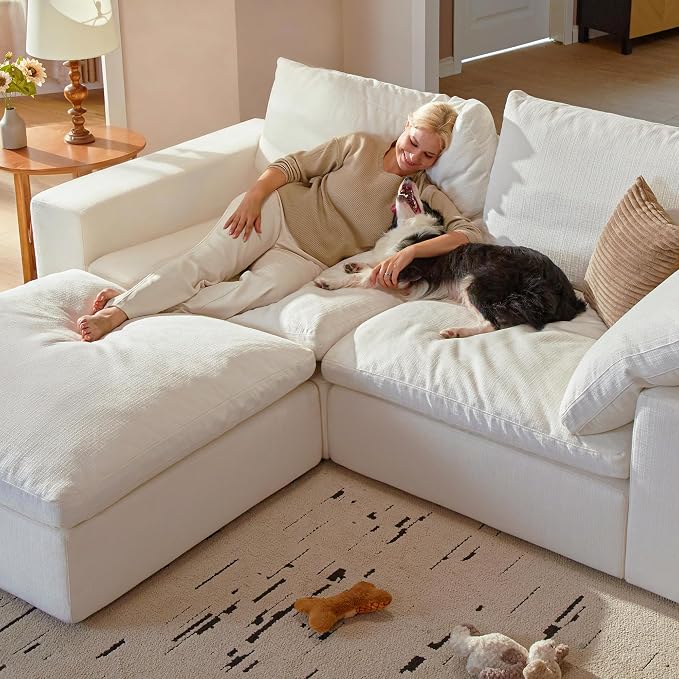 Cloud Couch Sectional 81.1'' Oversized Modular Deep Seat Sofa Comfy White Cloud Couch with Washable Cover for Living Room Loveseat