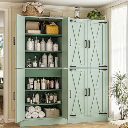 Unikito 71" Pantry Cabinet with Drawer, Farmhouse Barn Doors and Adjustable Shelves, Freestanding Storage Cabinet for Kitchen, Dining Room, Living Room, Utility Room