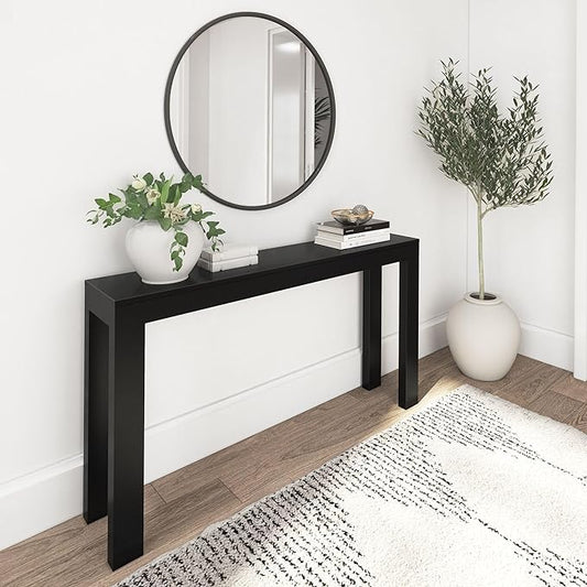 Plank+Beam Modern Solid Wood Console Table, 56 Inch, Sofa Table, Narrow Entryway Table for Hallway, Behind the Couch, Living Room, Foyer, Easy Assembly, Black