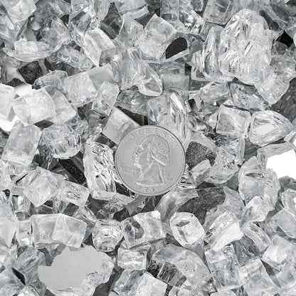 Onlyfire 10 lbs Fire Glass Rocks 1/2 Inch, Reflective Tempered Glass for Propane Fire Pit & Gas Fireplace, High Luster Firepit Glass Stones for Fire Table, Platinum (Multicolor Options Available)