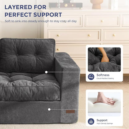MAXYOYO 3-Seater Boneless Sofa Couch, Tufted Sofa Lounge for Living Room, Comfy Bean Bag Chair High-Density Foam Couch with Pillows, No Assembly Required