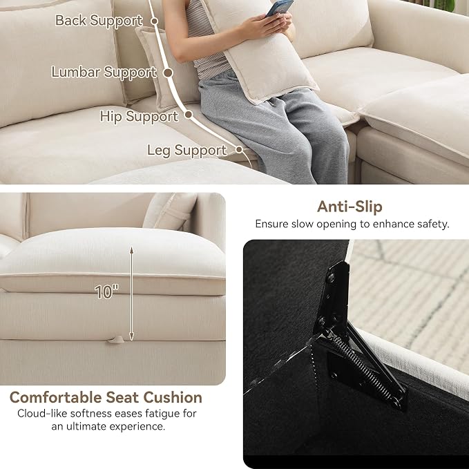 80" Beige Modular Storage Sofa, V Shaped Chenille Cloud Couch with Armrest | Oversized Convertible Sectional Sofa, 5-Seat Sectional Couch With Armrests, Large Cloud Couch For Living Room, Apartment.