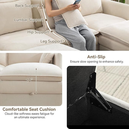 105" Beige Modular Storage Sofa, U Shaped Chenille Couch with 2 Ottomans | Oversized Convertible Sectional Sofa, 6-Seat Sectional Couch With 2 Ottomans, Large Cloud Couch For Living Room, Apartment.