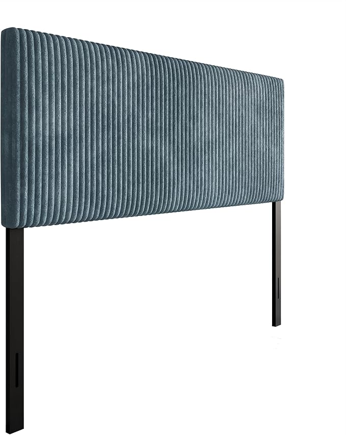 Full Corduroy Velvet Upholstered Adjustable Headboard, Light Blue