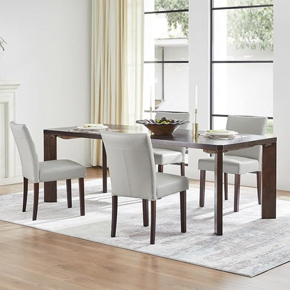 Watson & Whitely Upholstered Dining Chairs, Faux Leather, Set of 6, Grey | Solid Wood Legs, Padded Seat, Low Back, Modern Armless Parsons Chair for Kitchen, Dining Room, Restaurant