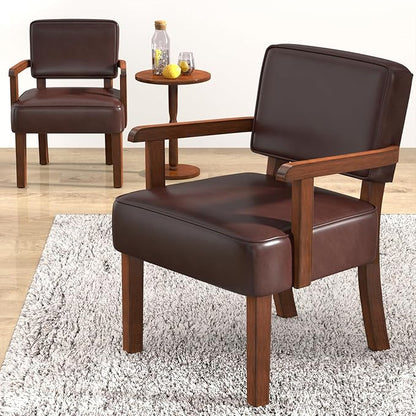 FAGAGA Accent Chairs Set of 2 with Table, PU Leather Living Room Chairs Oversize with Soft Seat and Armrests for Living Room Dinning Room Bedroom Reading Room Waiting Room