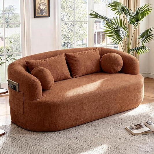 Loveseat Sofa for Small Space, 67.3" Boneless Love Seat Sofa with Side Pocket & 4 Pillows, Foam and Spring Filling, Soft Chenille for Living Room, Apartment, Bedroom, No Assembly