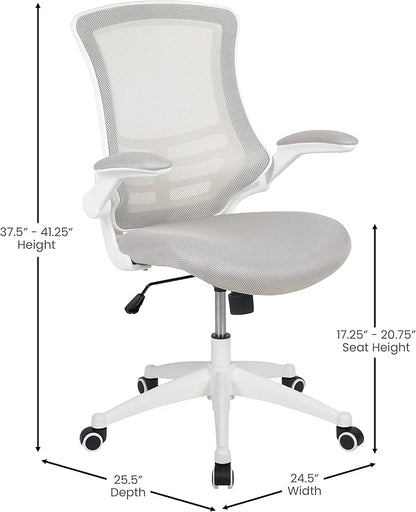 Flash Furniture Kelista Mid-Back Swivel Office Chair with Adjustable Lumbar Support and Seat Height, Ergonomic Mesh Desk Chair with Flip-Up Armrests, Gray/White