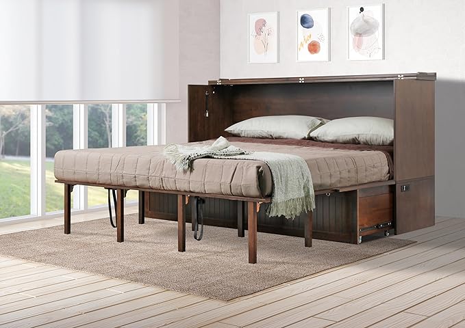 Mega Solutions Murphybedz Tuscany Murphy Cabinet Chest Bed with Charging Station 6 Inch (Tobacco, King)