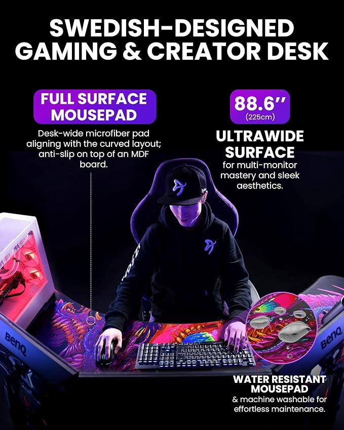 Arozzi Arena Angelo L Shaped GamingDesk, PC Gaming Desk L Shape, Height Adjustable L Shaped StandingDesk for Home Office, ComputerDesk with Full Coverage Mouse Pad (Crawling Chaos)