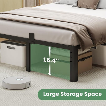 NKZ 18 Inch Metal Platform Bed Frame, Full Bed Frame with Storage Space, No Box Spring Needed, Easy Assembly, Noise Free, 3,500 lbs Heavy Duty Steel Slats Support