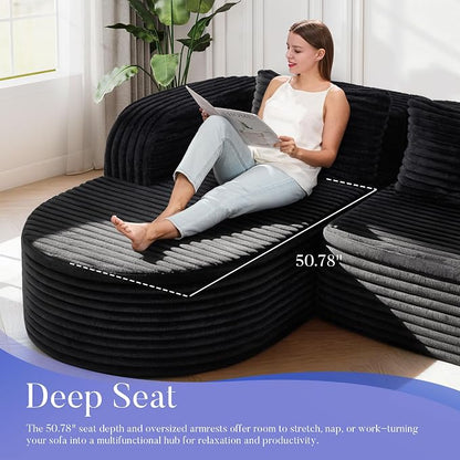 Hobestluk Modular Sectional Sofa Couches L-Shape Couch 3 Seat Modular Sofa Memory Foam Sectional Couches for Living Room, Cloud Couch (Round Black, 96", Left Hand Facing)