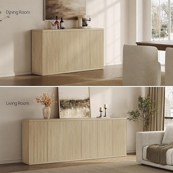 SICOTAS Buffet Cabinet with Storage Accent Sideboard Modern Credenza with Doors & Shelves Fluted Media Console Mid Century Coffee Bar Table for Living Room Kitchen Dining Room Hallway